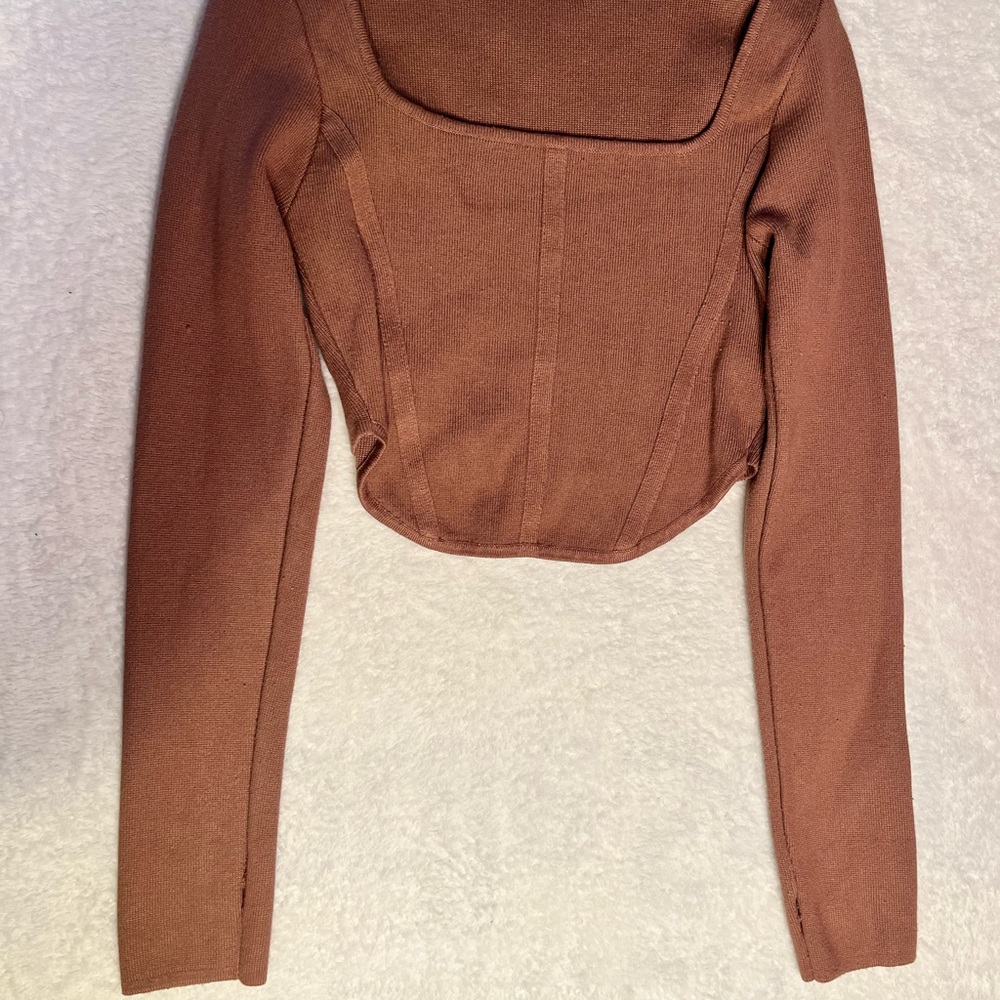 Altar’d State Brown Ribbed Cropped Long Sleeve Square Neck Top Women’s Small